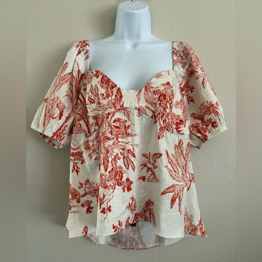 Sachin + Babi Sari Puff Sleeve Cotton Blouse Boho Cottagecore Sz 10 New Red